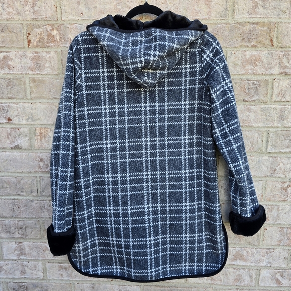 Ike Behar Womens Hounds Tooth Hooded Jacket Coat Super Soft & Warm Size Small - Picture 8 of 14